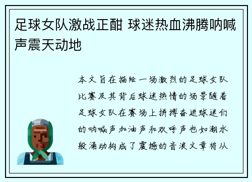 足球女队激战正酣 球迷热血沸腾呐喊声震天动地